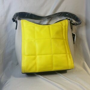 Tahari Vibrant Yellow and Subtle Gray Shoulder Bag